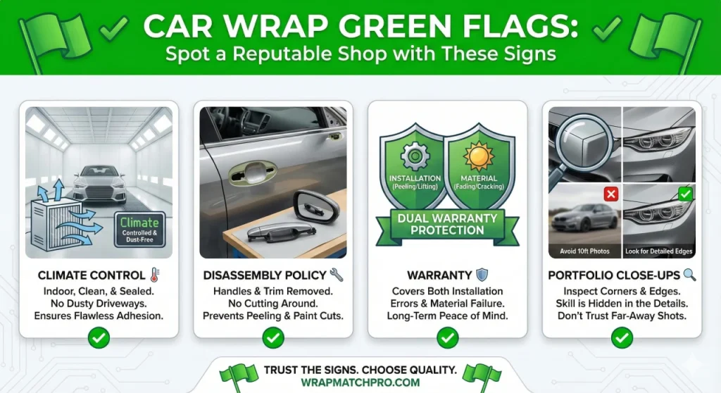 car wrap shop green flags. What to look for in car wrap installers